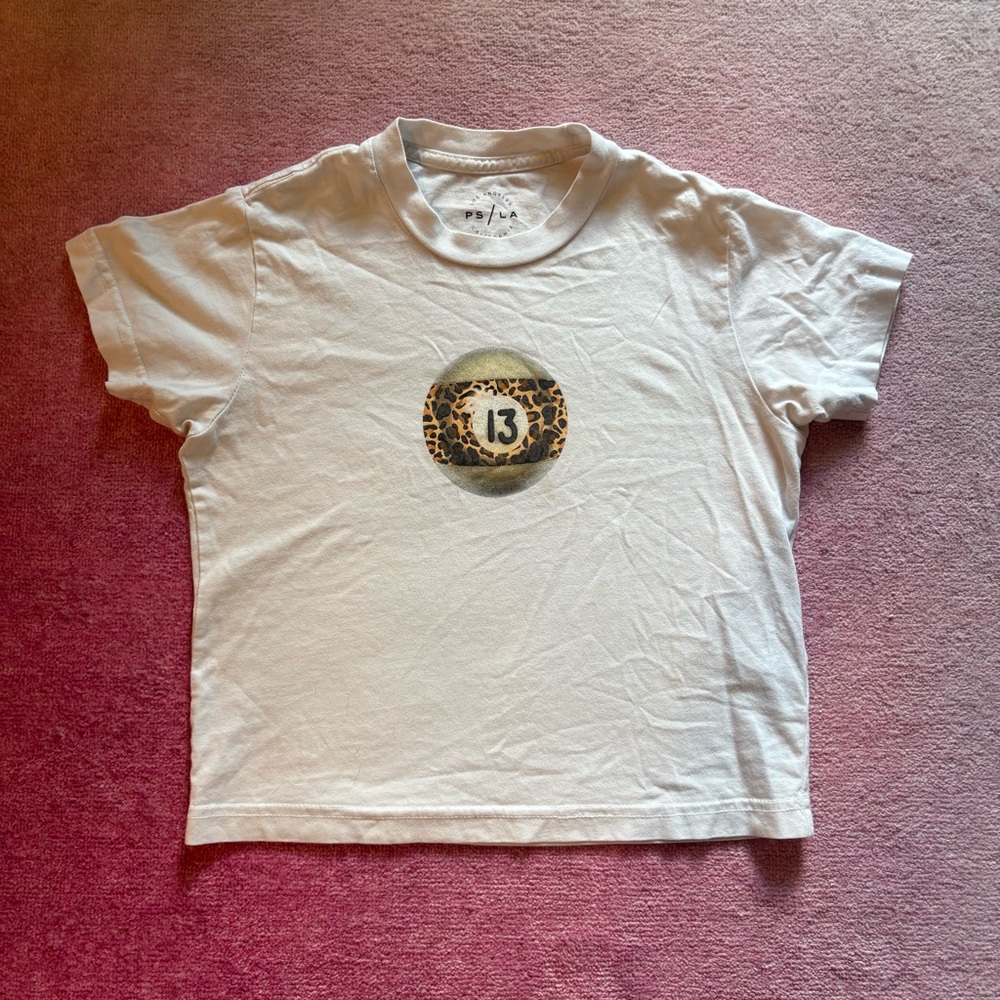 white cheetah print 8ball cropped tee